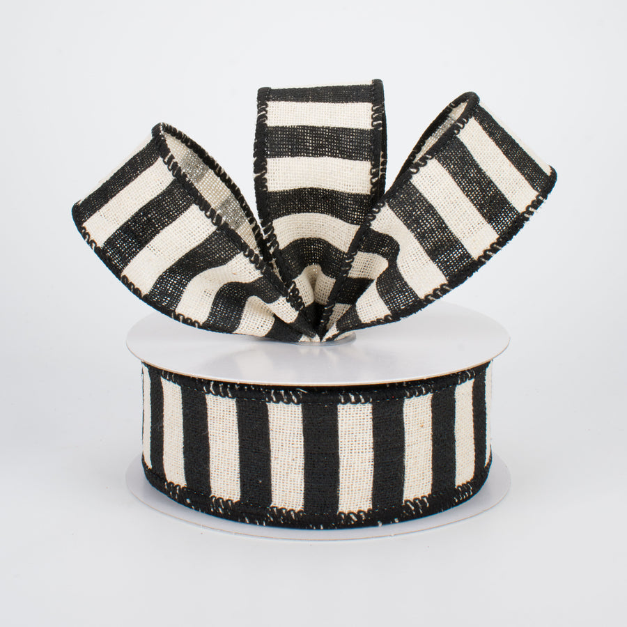 1.5" Horizontal Canvas Stripe Ribbon: Black & Natural (10 Yards)