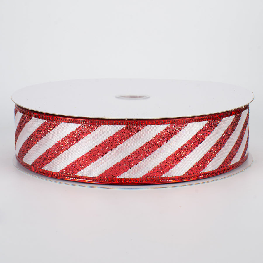 1.5" Glittered Candy Cane Stripes Ribbon (50 Yards)