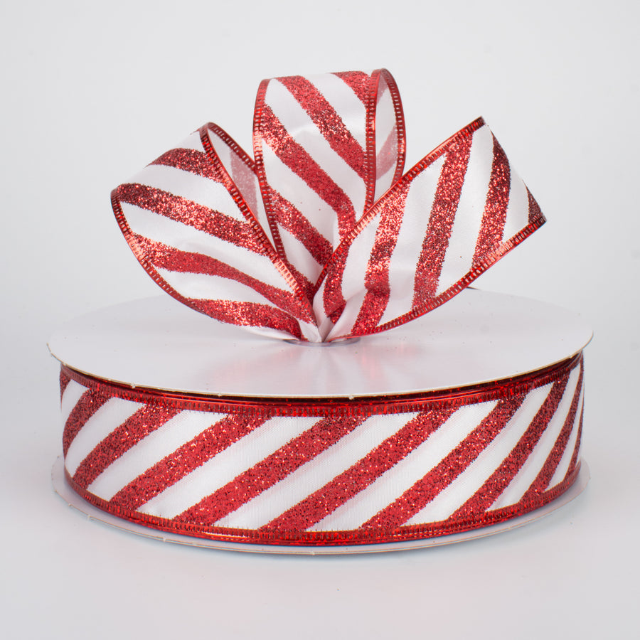 1.5" Glittered Candy Cane Stripes Ribbon (50 Yards)