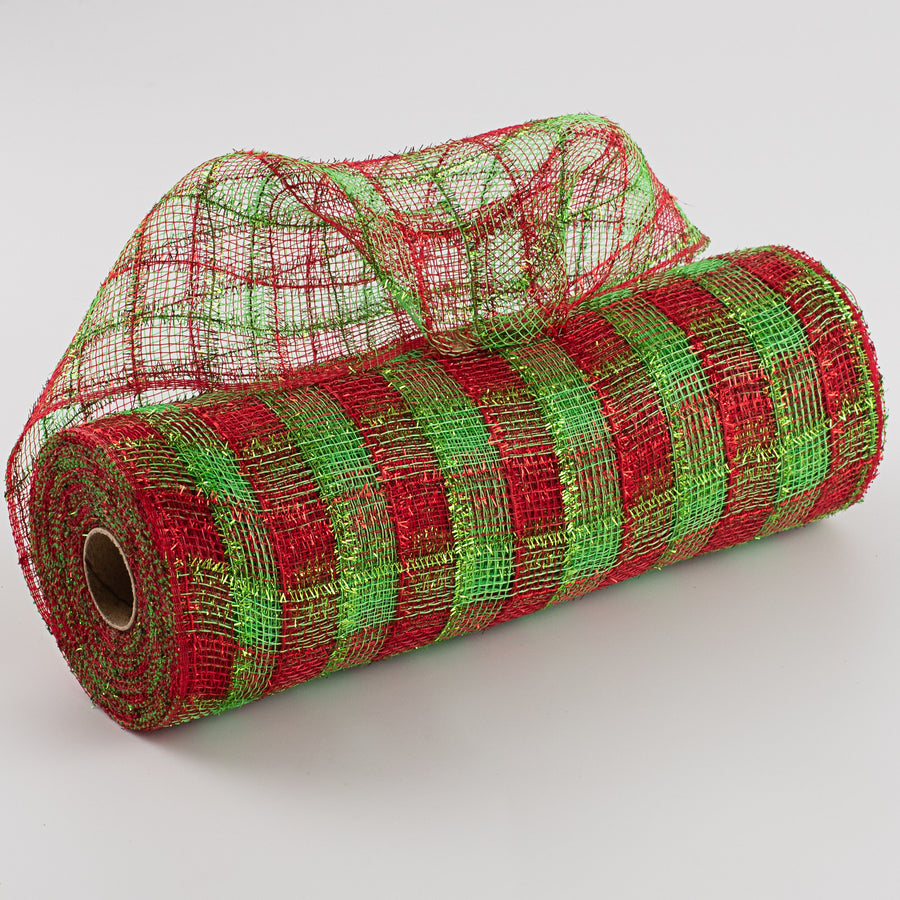 10" Poly Deco Tinsel Mesh: Red & Lime Check