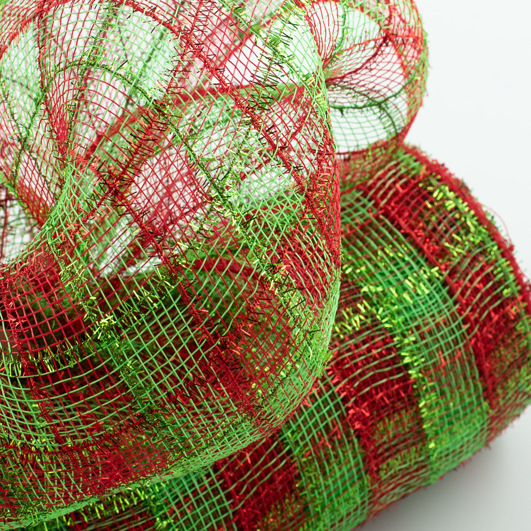 10" Poly Deco Tinsel Mesh: Red & Lime Check