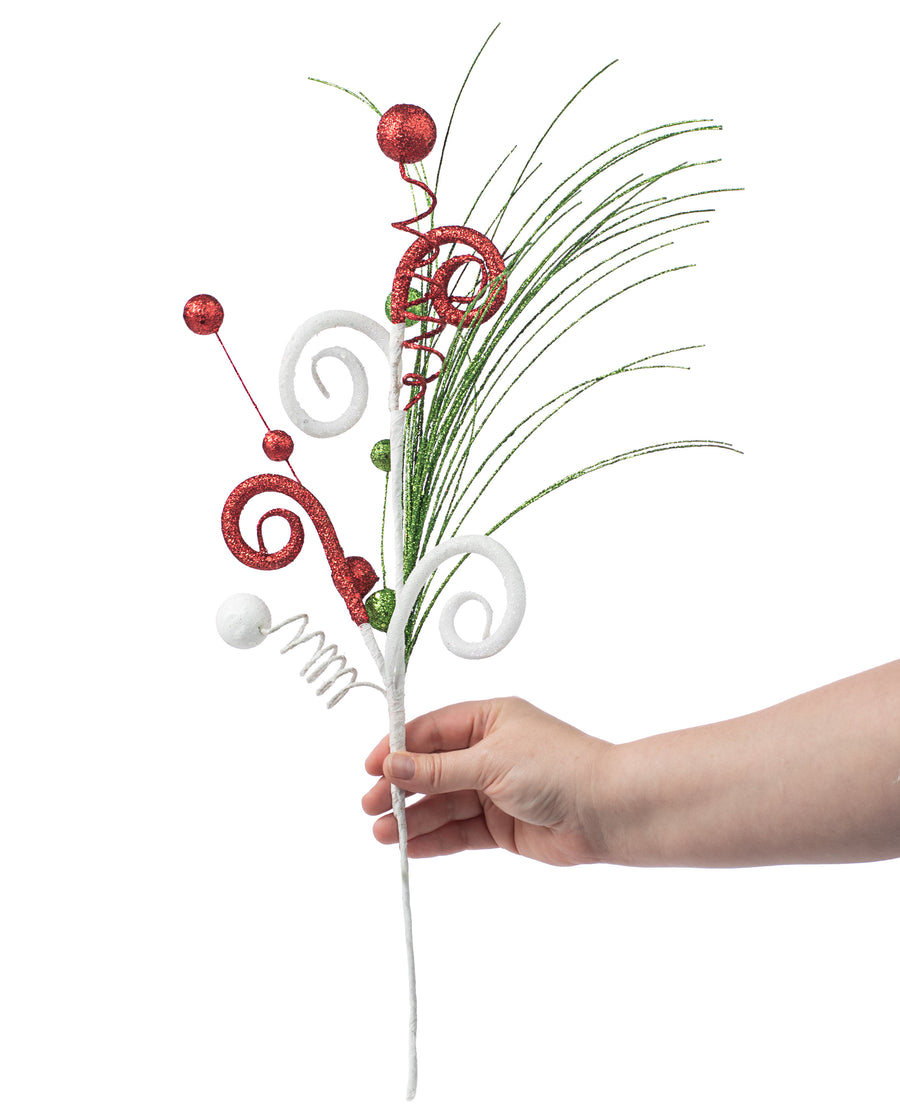 18" Glitter Curly Ball Pick: Christmas