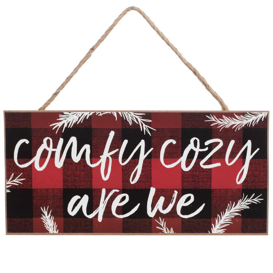 12" Wooden Sign: Comfy Cozy Buffalo Plaid