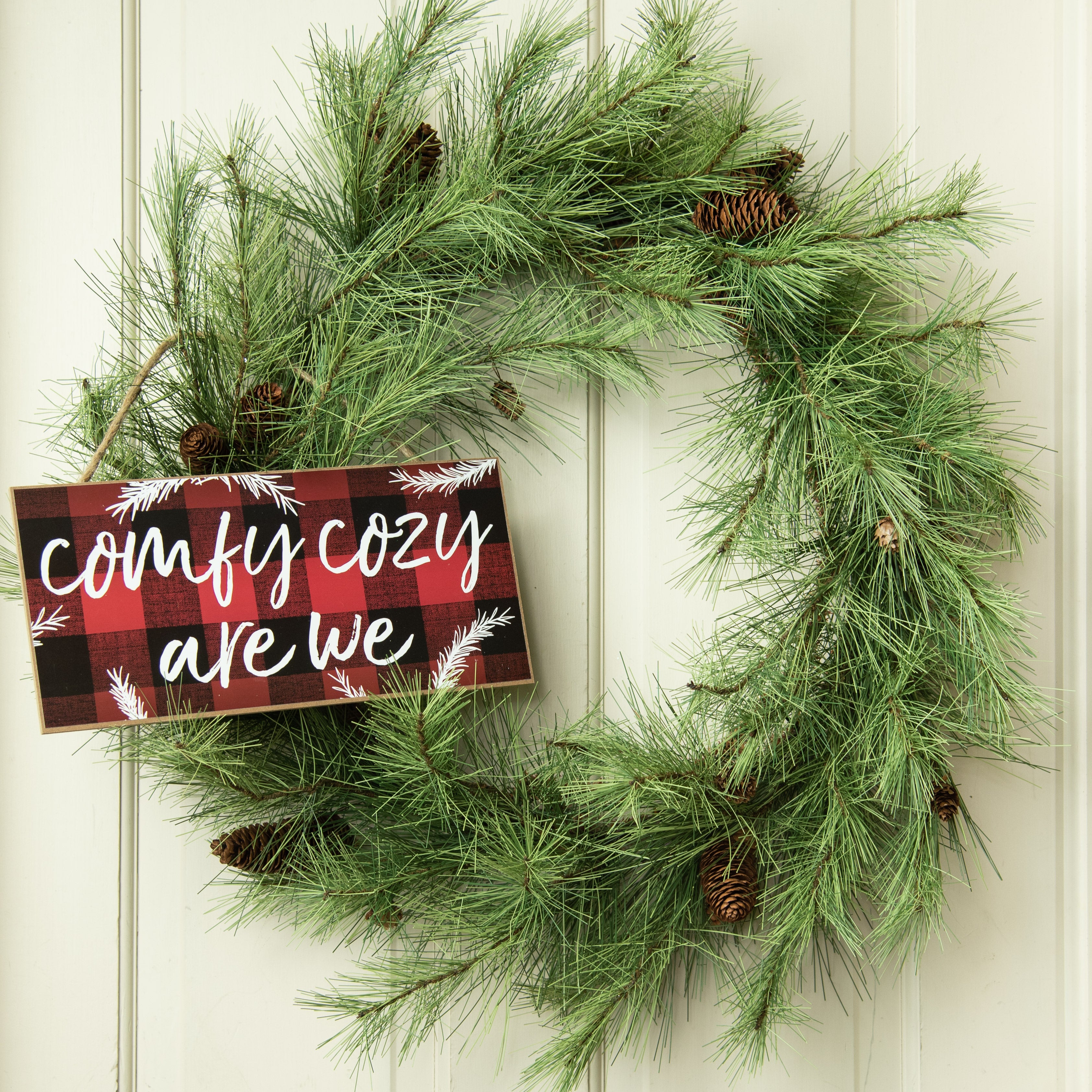 12" Wooden Sign: Comfy Cozy Buffalo Plaid