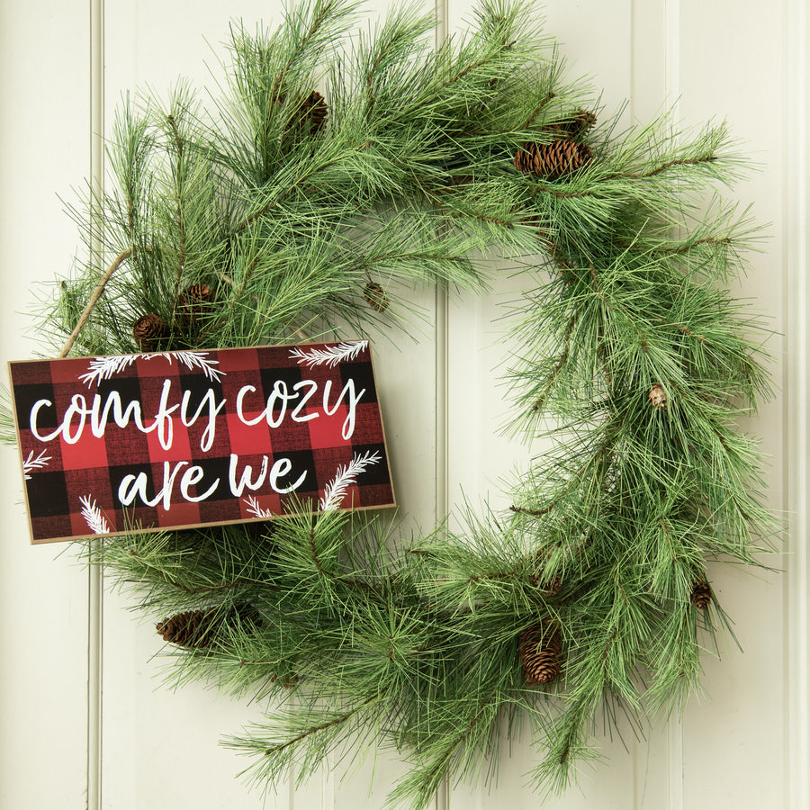 12" Wooden Sign: Comfy Cozy Buffalo Plaid