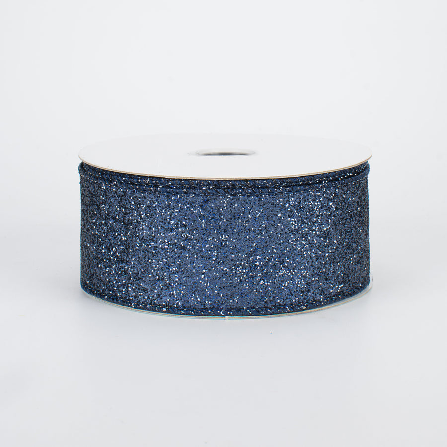 1.5" Glitter On Metallic Ribbon: Navy Blue (10 Yards)
