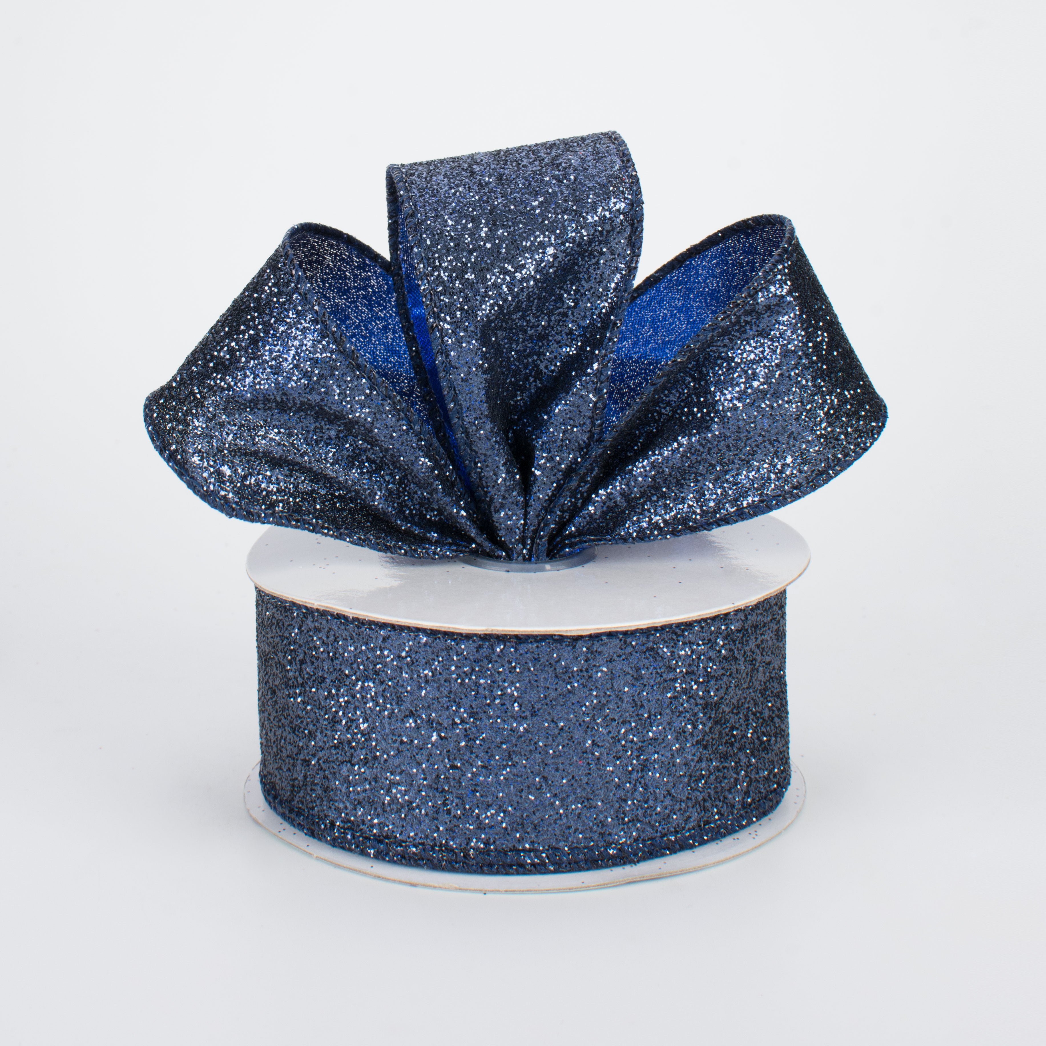 1.5" Glitter On Metallic Ribbon: Navy Blue (10 Yards)