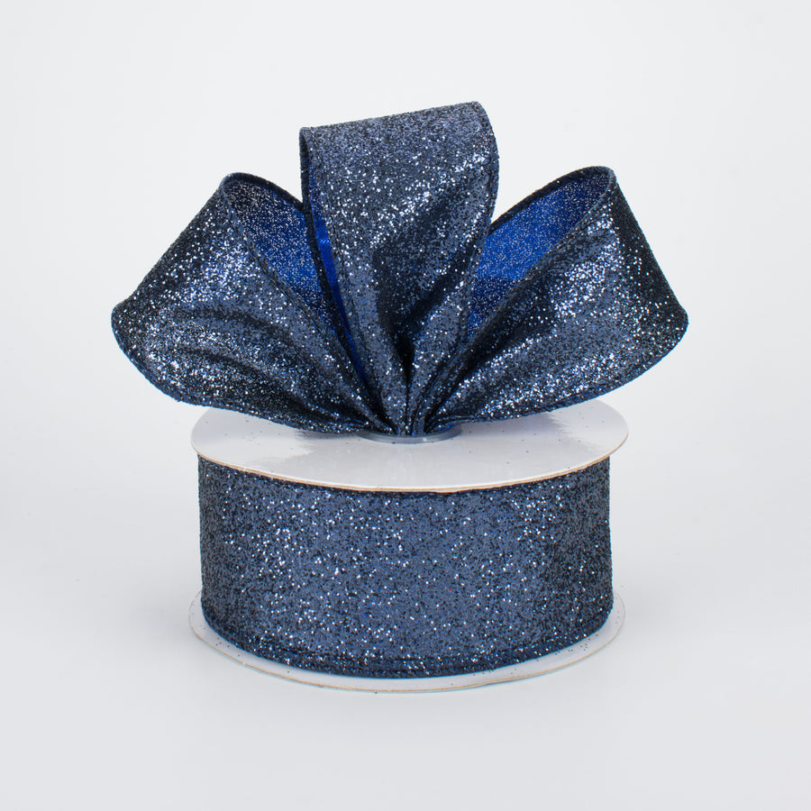1.5" Glitter On Metallic Ribbon: Navy Blue (10 Yards)