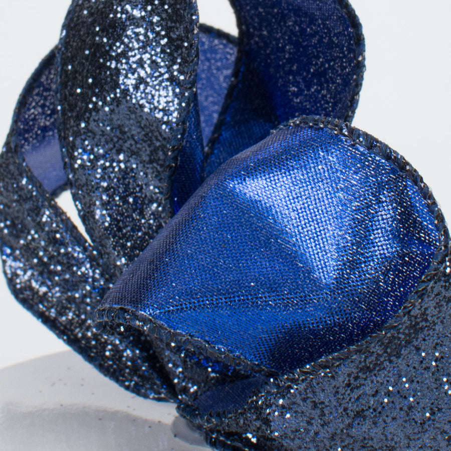 1.5" Glitter On Metallic Ribbon: Navy Blue (10 Yards)