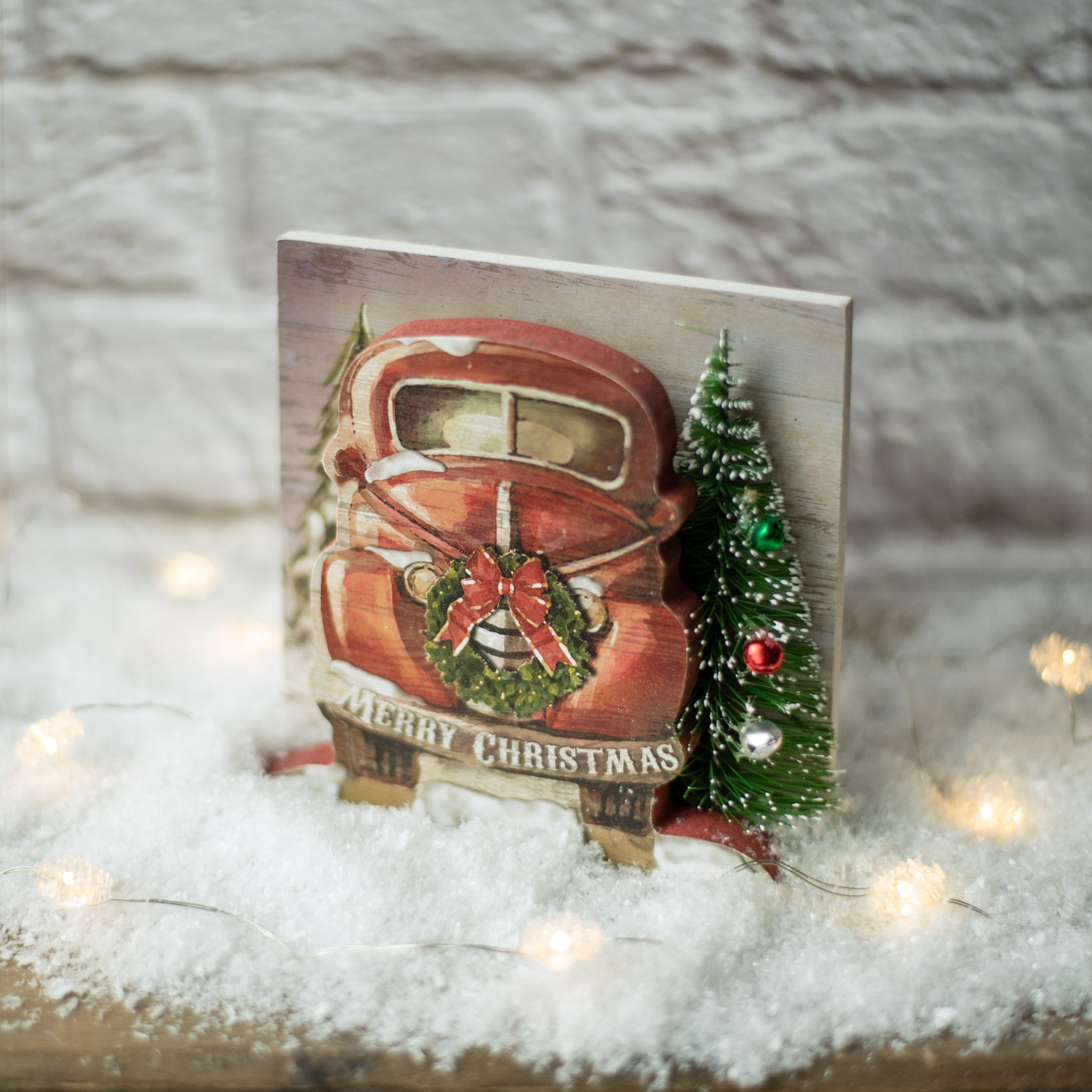 5" Wooden Vintage Truck Scene: Merry Christmas