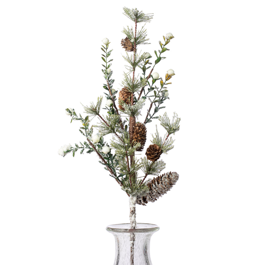 20" Snow Berry & Pine Spray: White