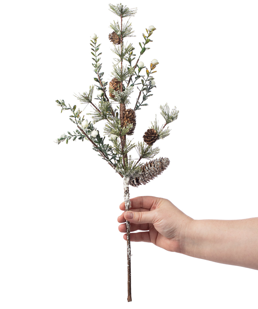 20" Snow Berry & Pine Spray: White