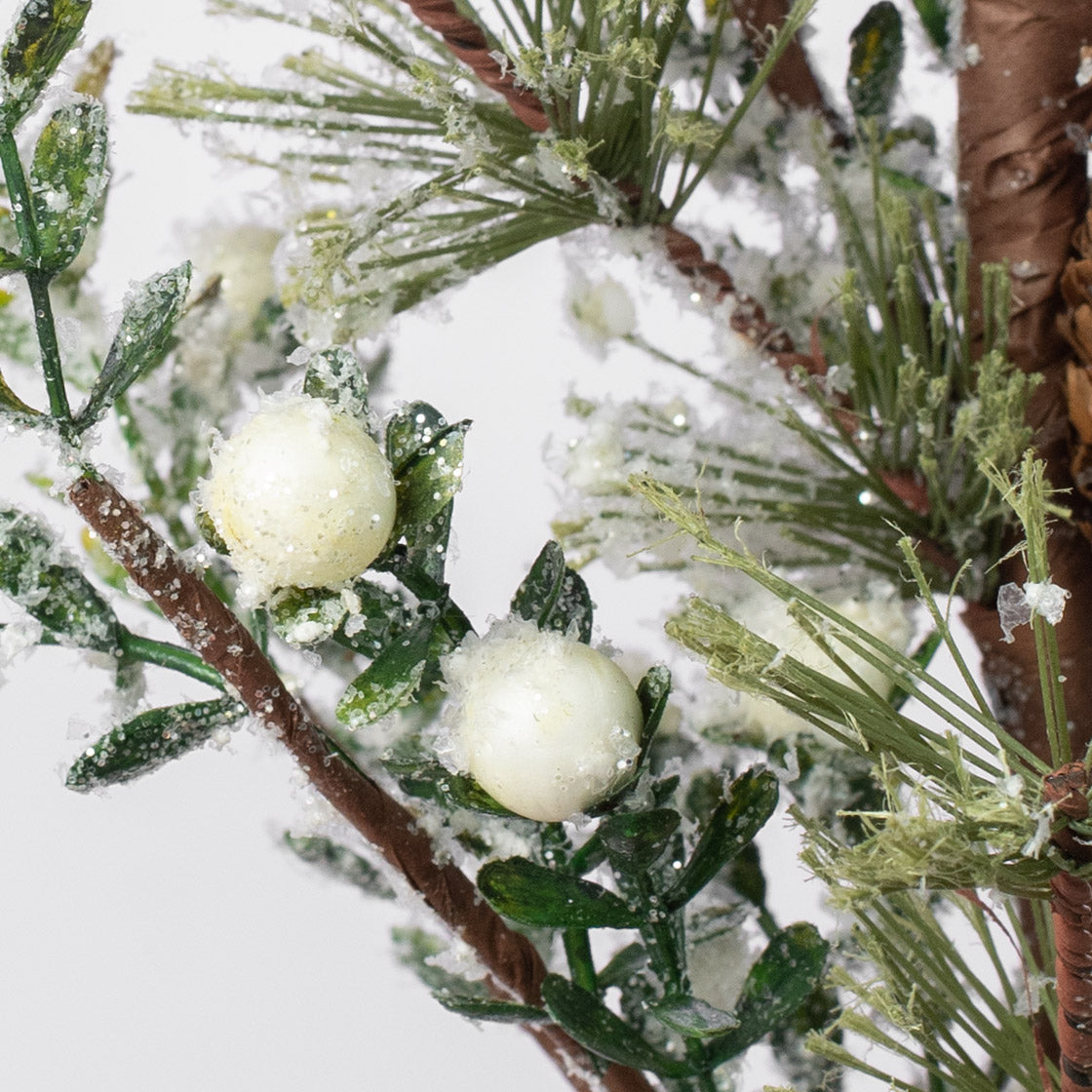 20" Snow Berry & Pine Spray: White