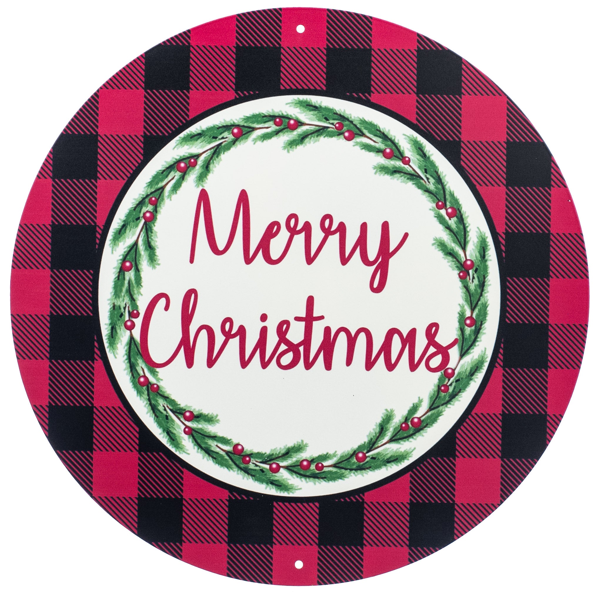 12" Metal Sign: Buffalo Plaid Merry Christmas
