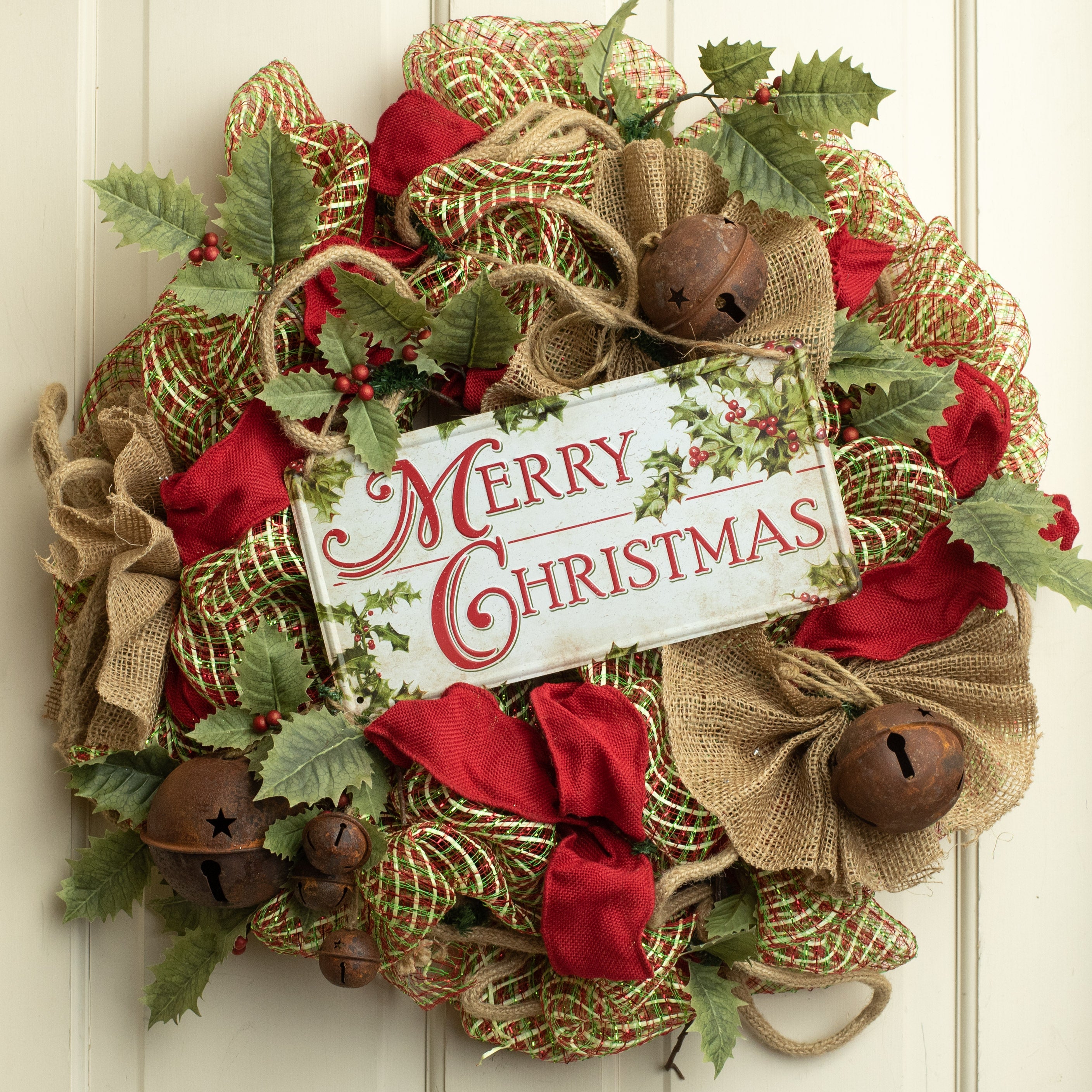 12" Tin Sign: Merry Christmas Holly