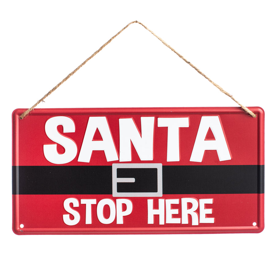 12" Tin Sign: Santa Stop Here