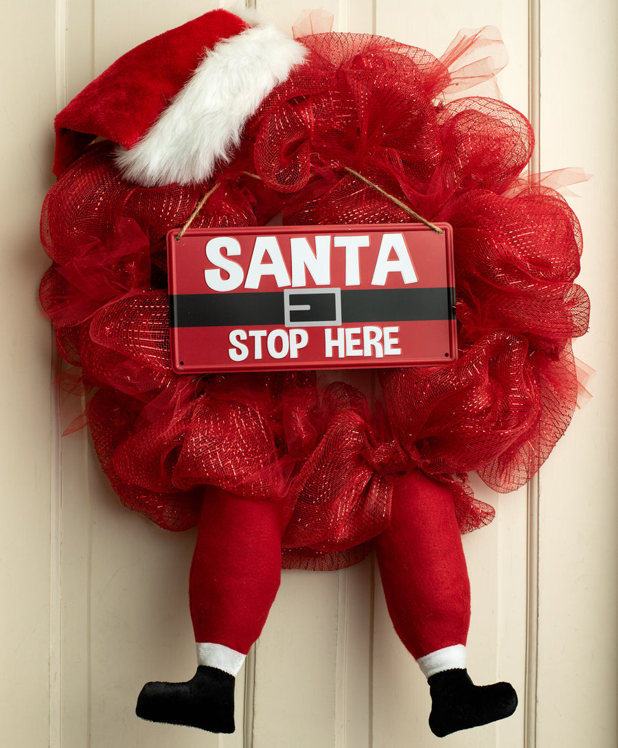 12" Tin Sign: Santa Stop Here