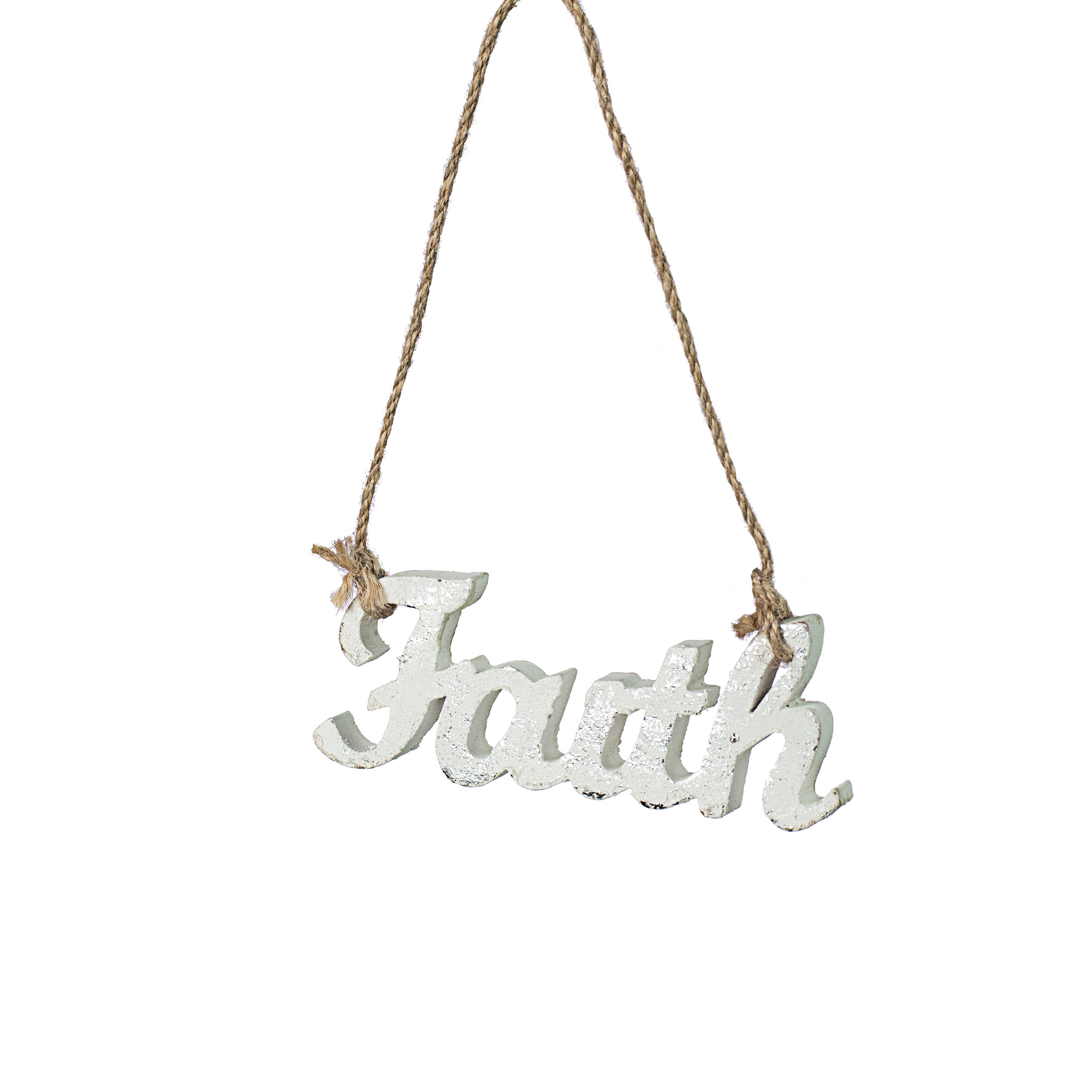 4.5" White With Foil Wooden Cutout Ornament: Faith