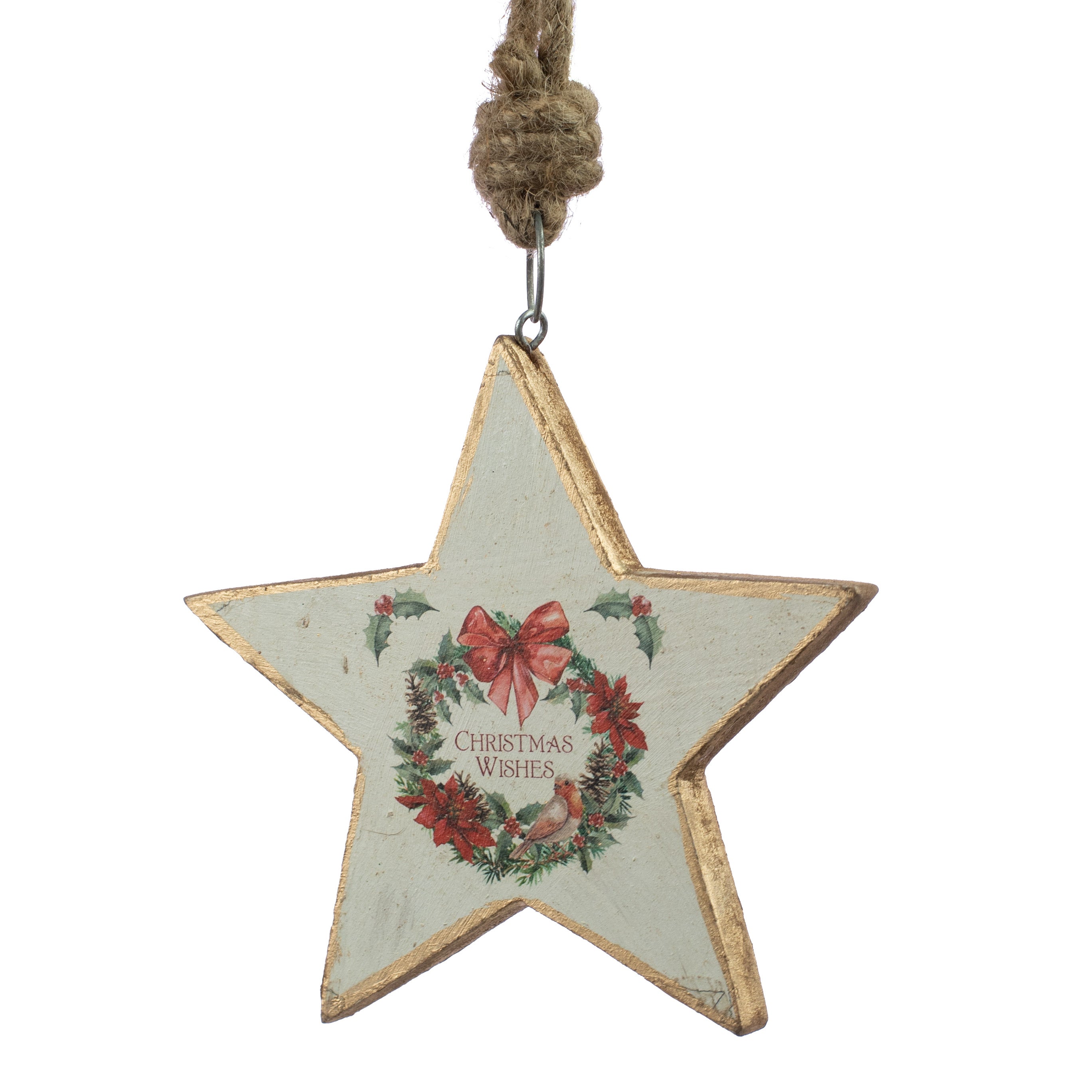 6" Wooden Star Ornament: Christmas Wreath