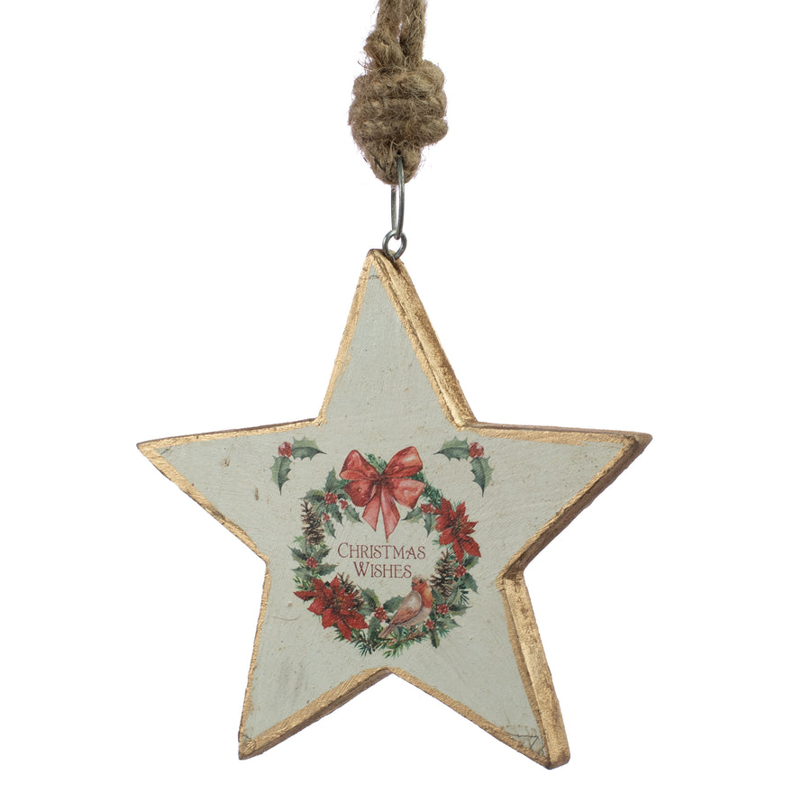 6" Wooden Star Ornament: Christmas Wreath