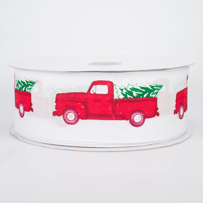 2.5" Vintage Truck With Tree Ribbon: White (50 Yards)