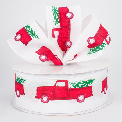 2.5" Vintage Truck With Tree Ribbon: White (50 Yards)