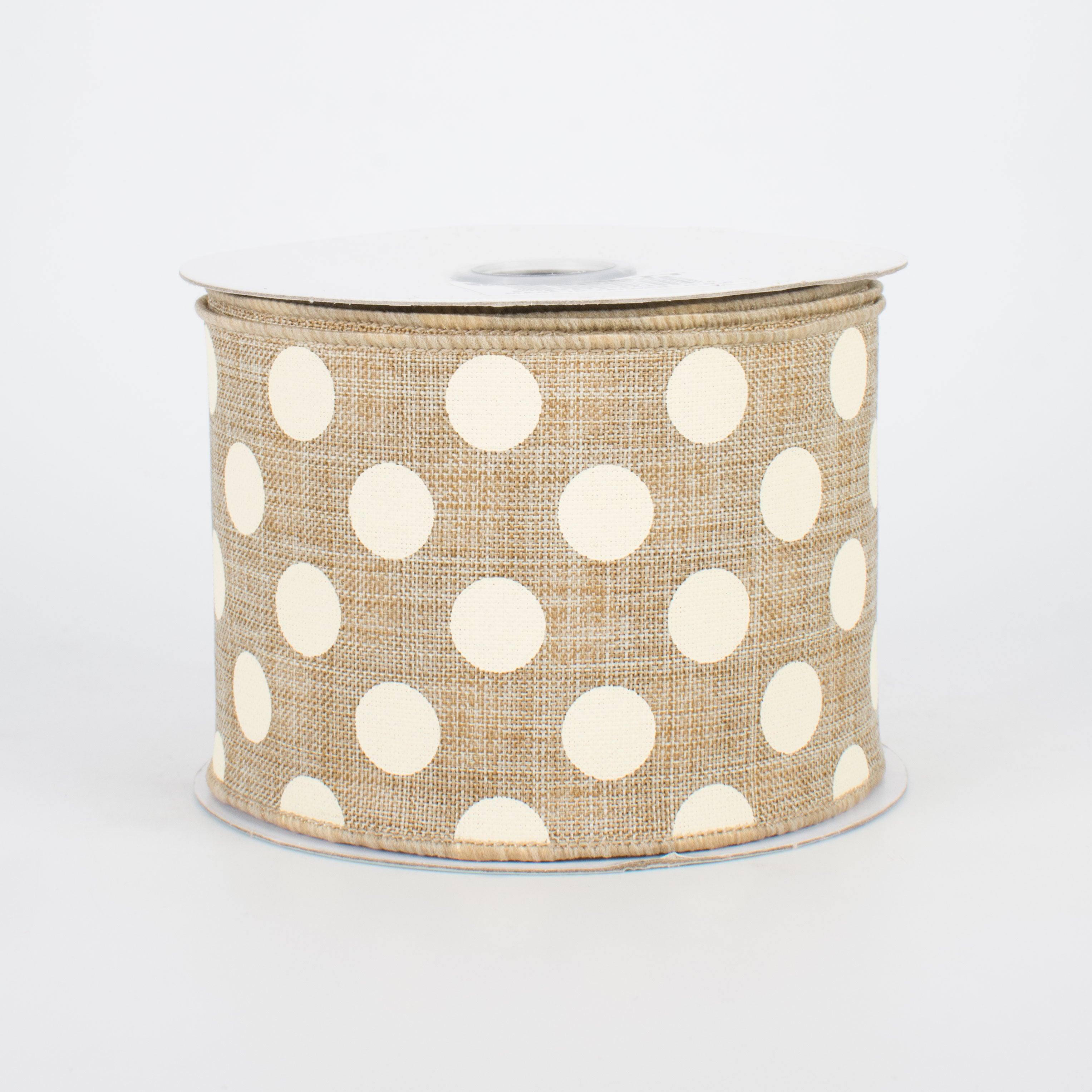 2.5" Medium Polka Dots Ribbon: Beige & Ivory (10 Yards)