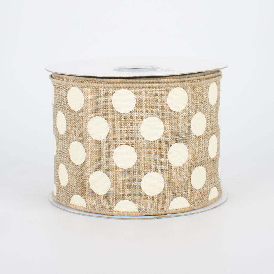 2.5" Medium Polka Dots Ribbon: Beige & Ivory (10 Yards)