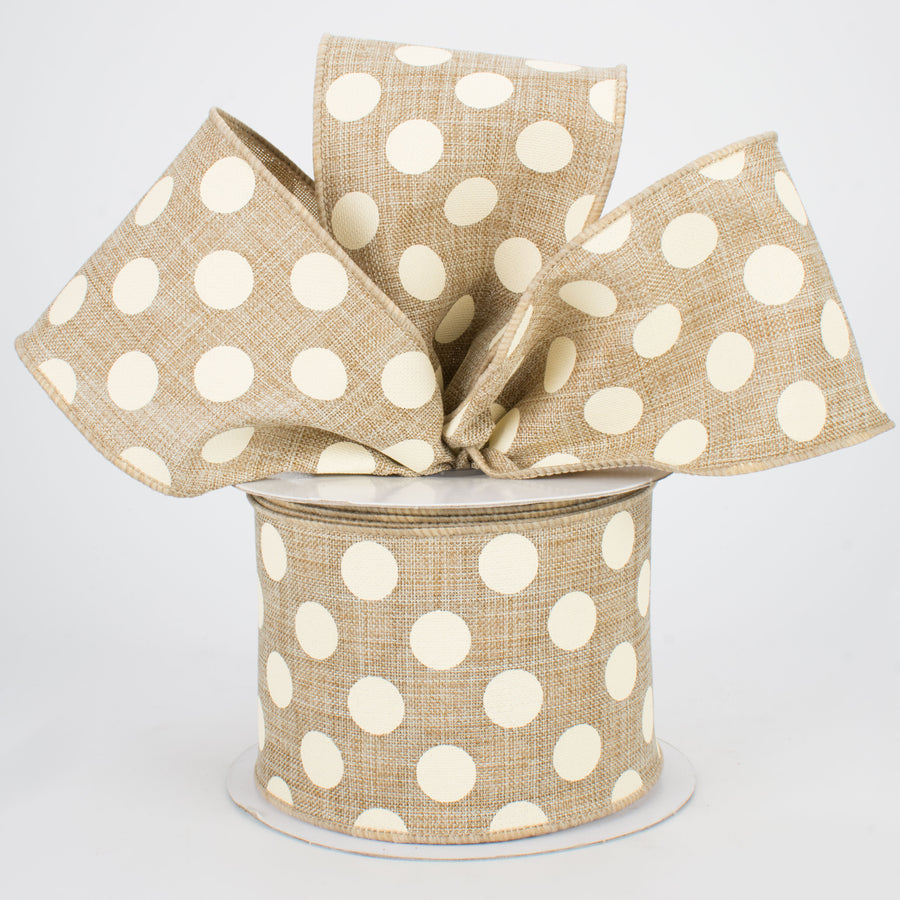 2.5" Medium Polka Dots Ribbon: Beige & Ivory (10 Yards)