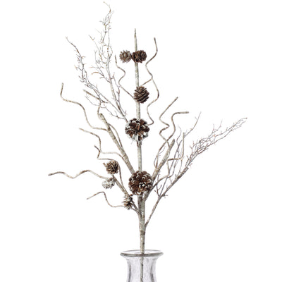 32" Iced Birch Pinecone Branch