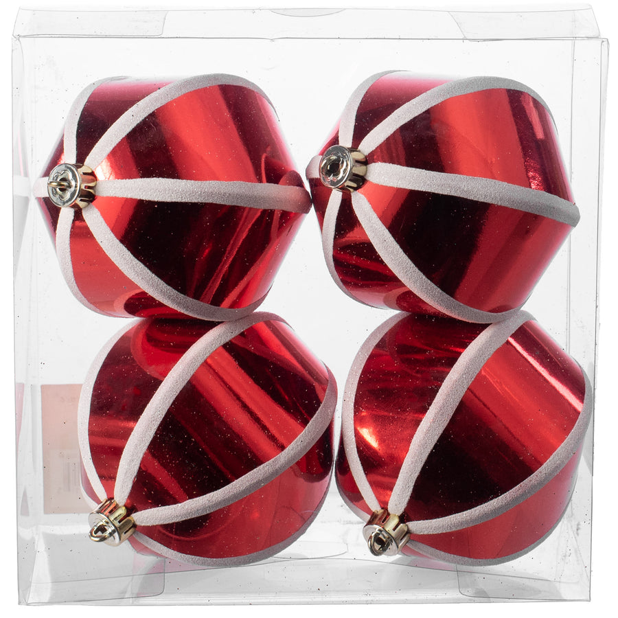 4" Segmented Stripe Ball Ornament: Red & White (4)