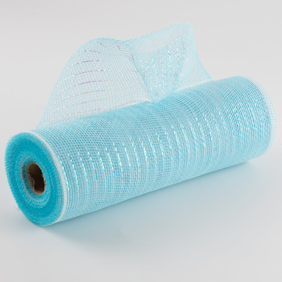 10" Iridescent Foil Mesh: Pastel Turquoise & White