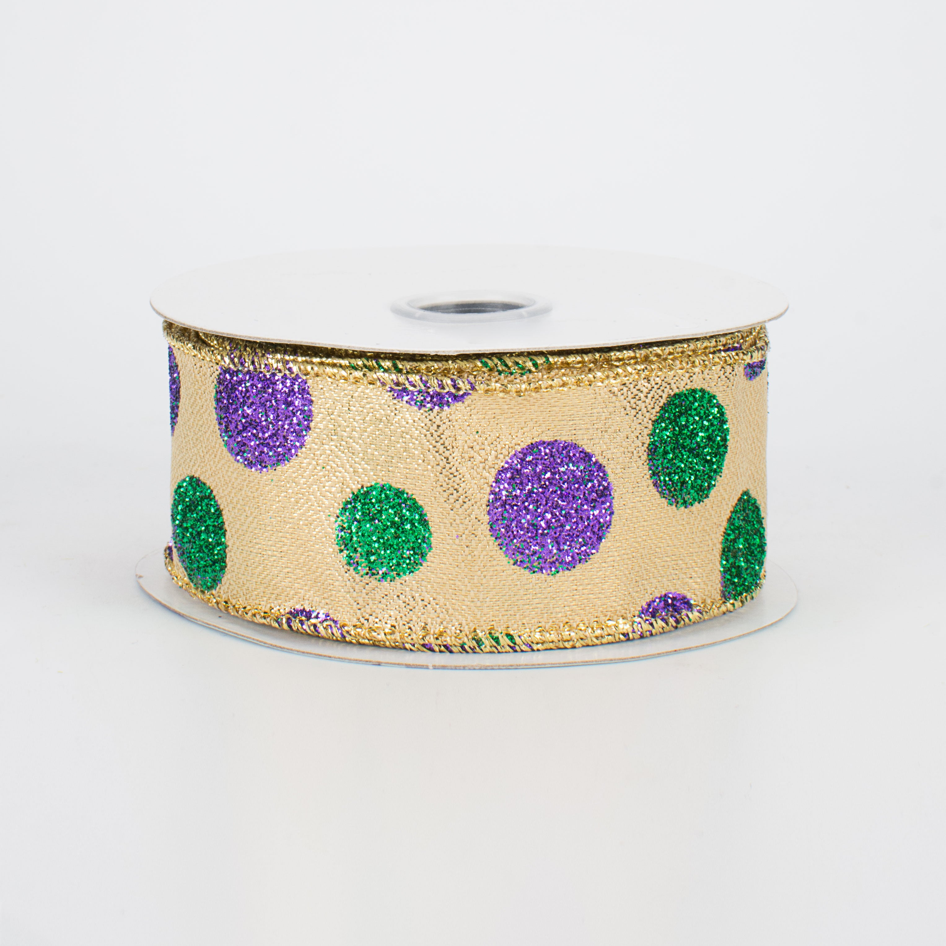 1.5" Multi Glitter Dots Ribbon: Mardi Gras (10 Yards)