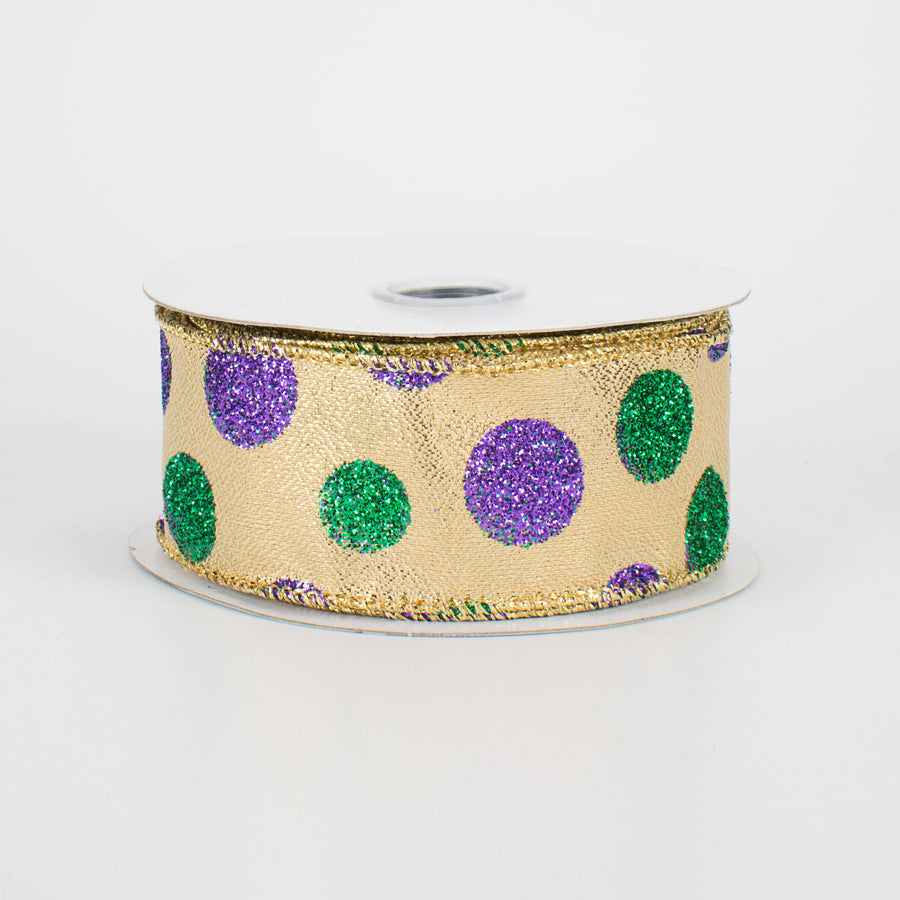 1.5" Multi Glitter Dots Ribbon: Mardi Gras (10 Yards)