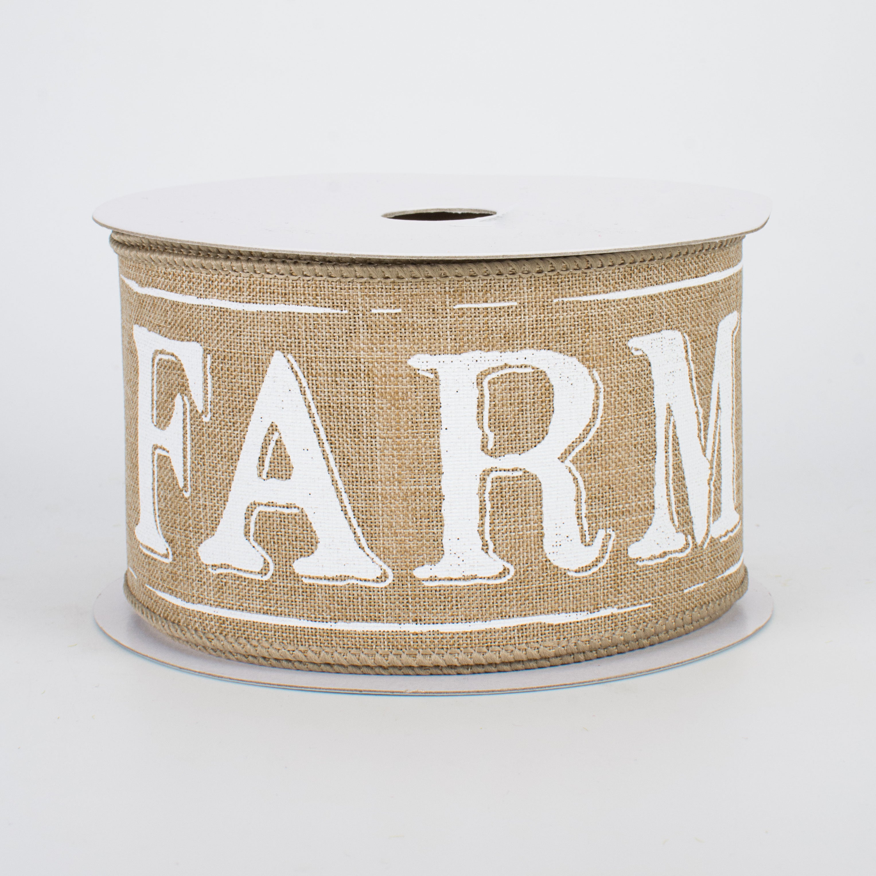 2.5" Farmhouse Ribbon: Light Beige & White (10 Yards)