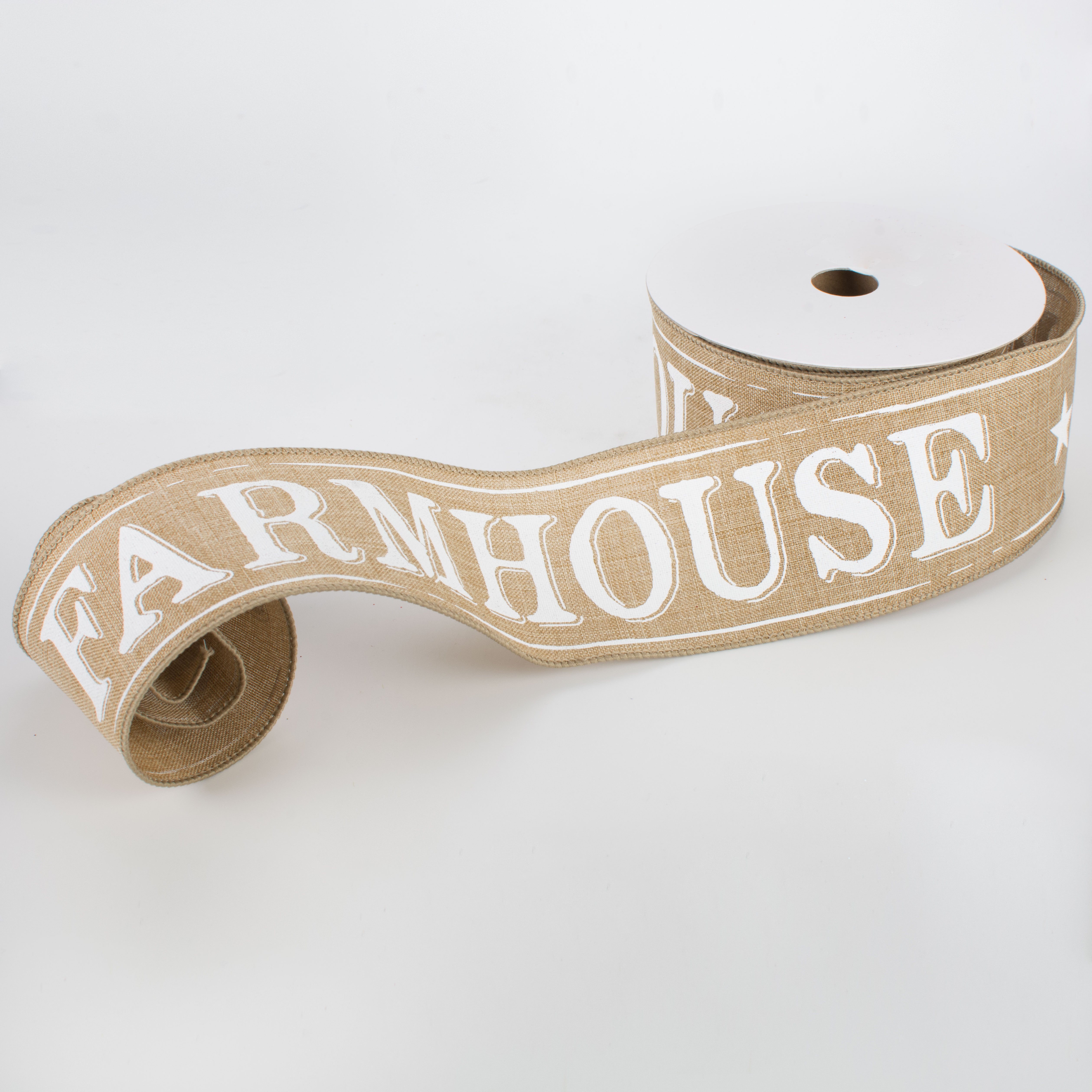 2.5" Farmhouse Ribbon: Light Beige & White (10 Yards)