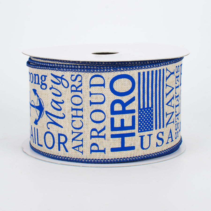 2.5" Navy Ribbon: Blue & Natural (10 Yards)
