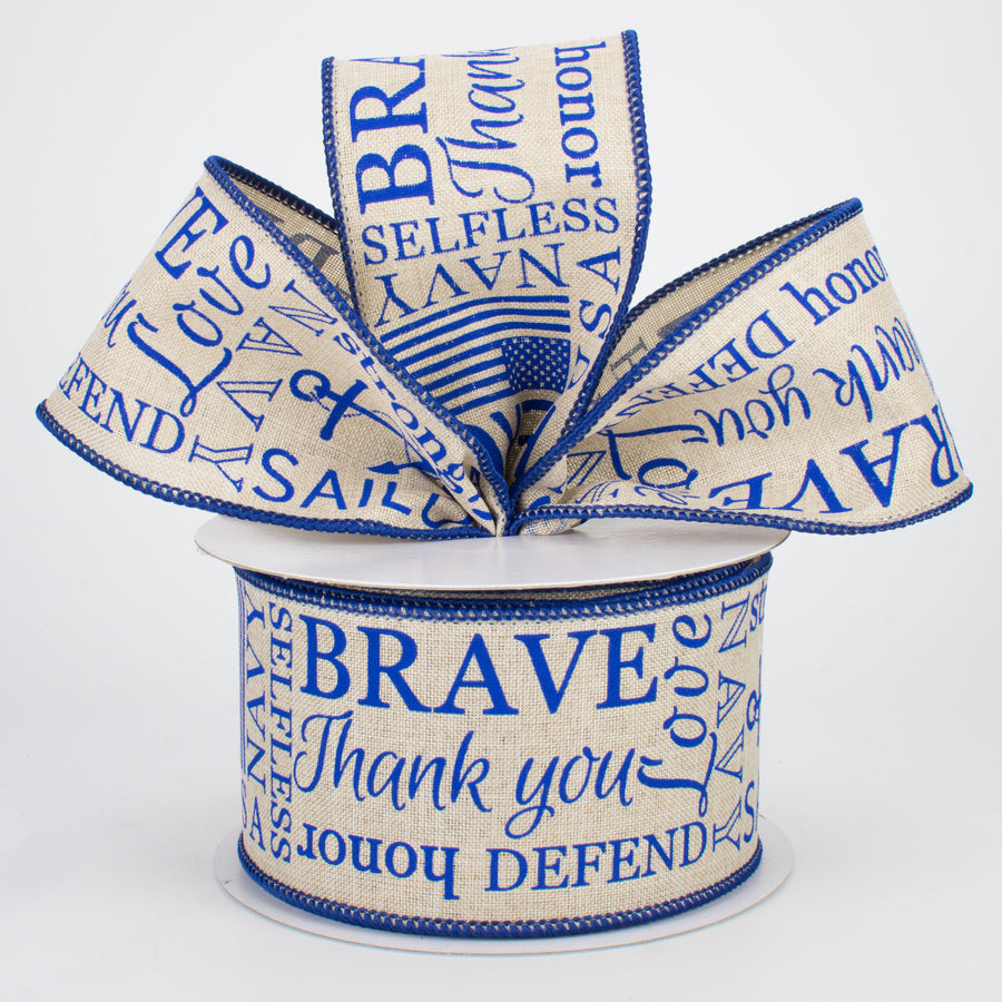 2.5" Navy Ribbon: Blue & Natural (10 Yards)