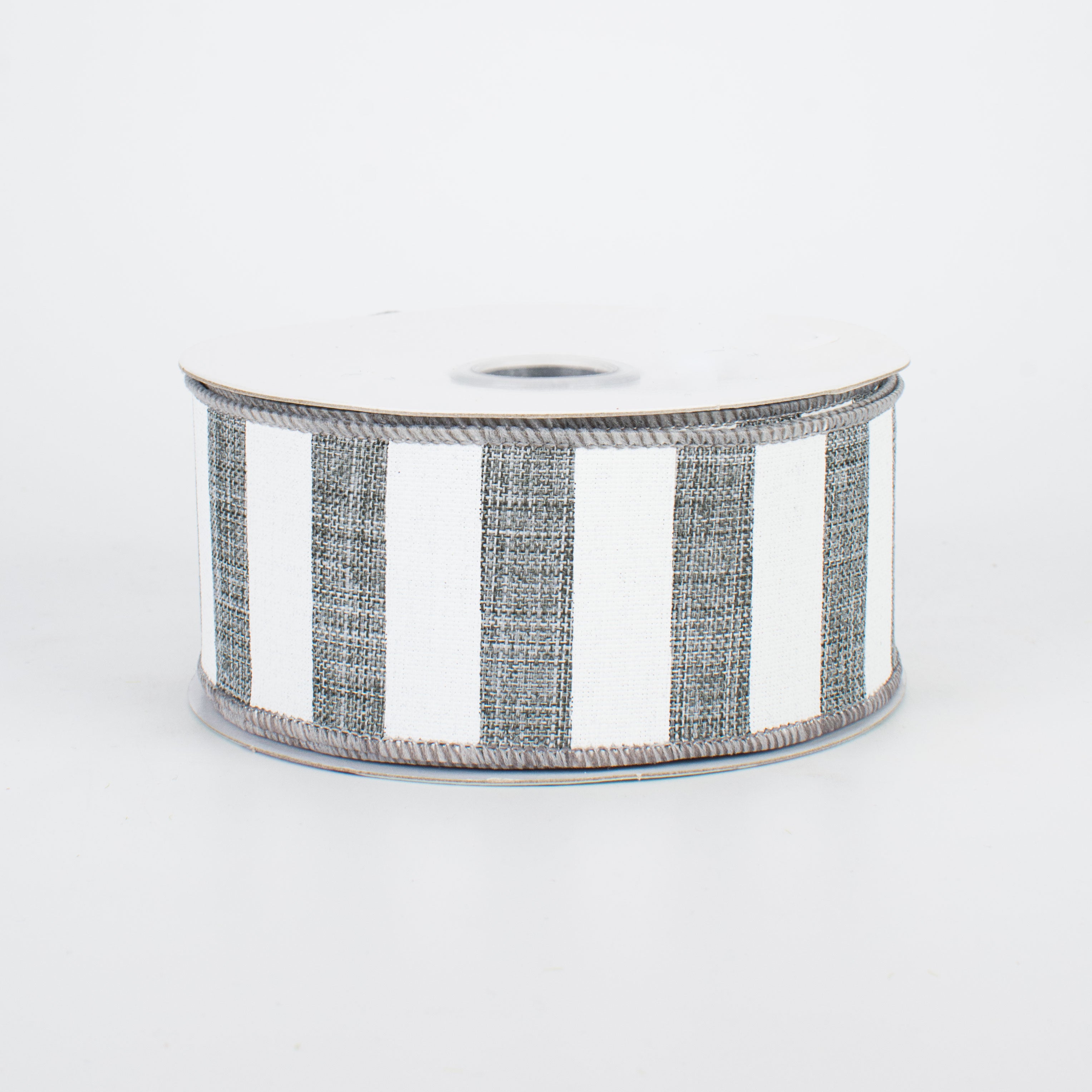 1.5" Horizontal Stripe Ribbon: Grey & White (10 Yards)