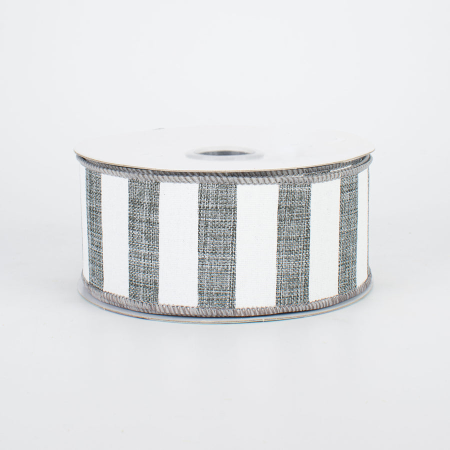 1.5" Horizontal Stripe Ribbon: Grey & White (10 Yards)