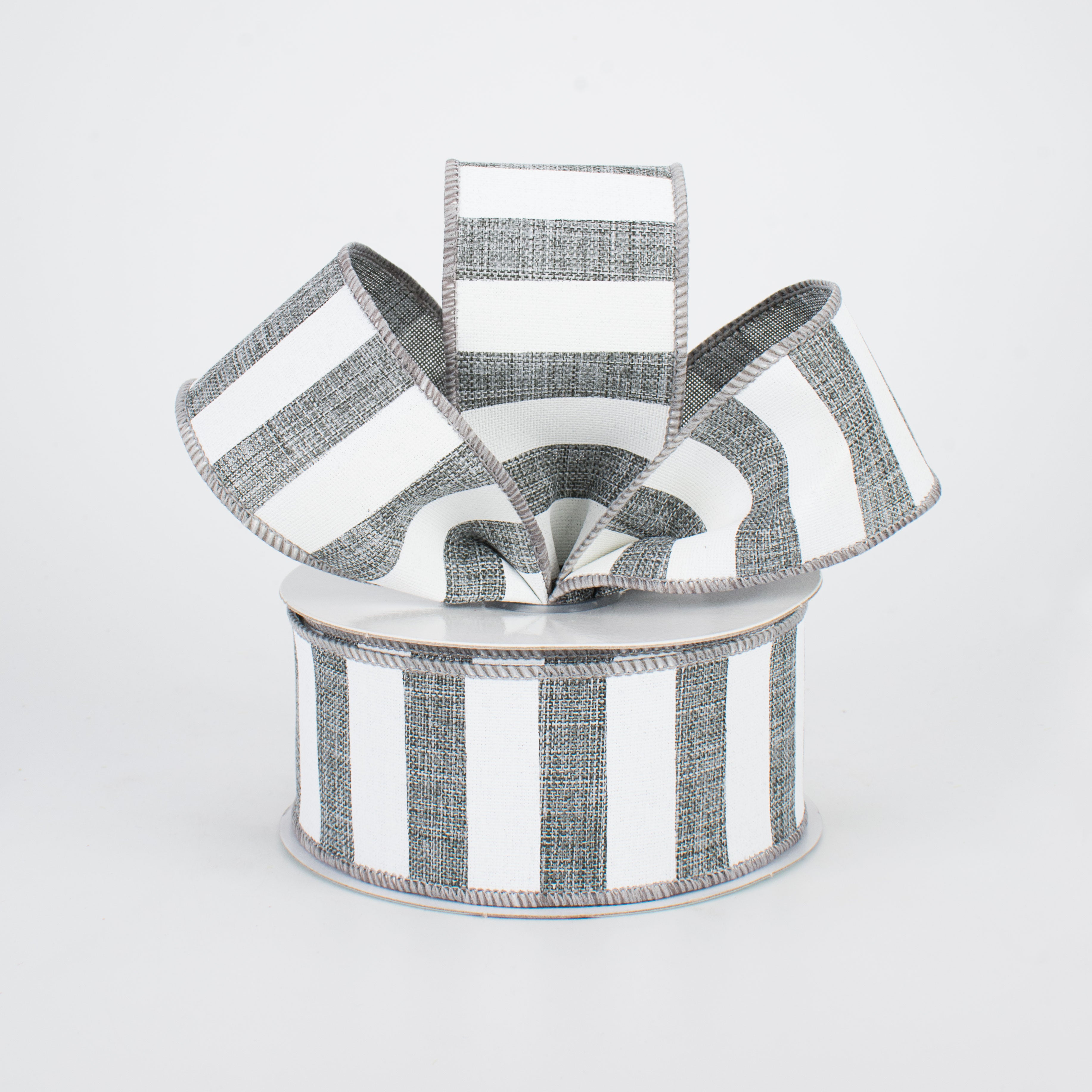 1.5" Horizontal Stripe Ribbon: Grey & White (10 Yards)