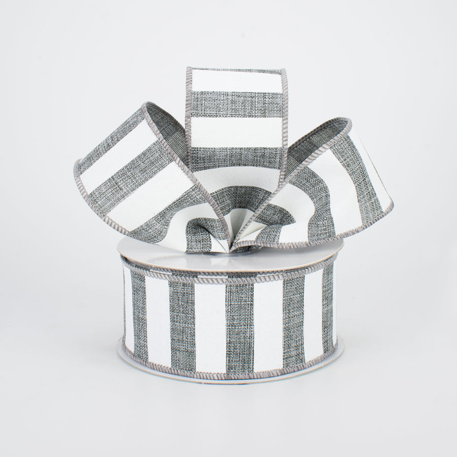 1.5" Horizontal Stripe Ribbon: Grey & White (10 Yards)