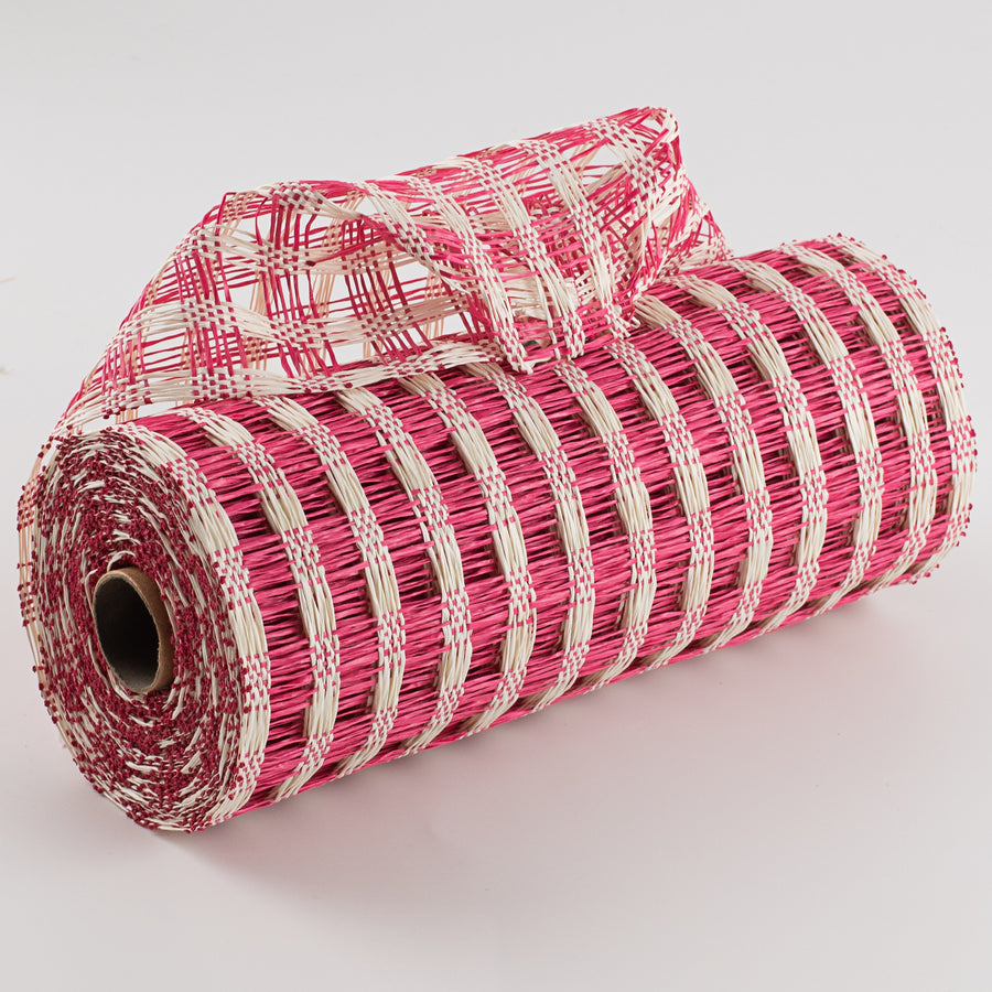 10" Poly Burlap Check Mesh: Fuchsia & Cream
