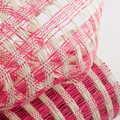 10" Poly Burlap Check Mesh: Fuchsia & Cream