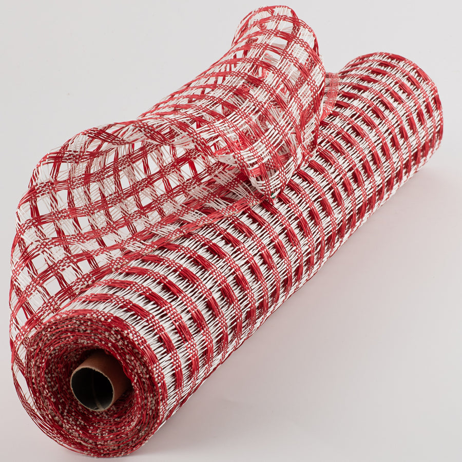 21" Poly Burlap Check Mesh: Red & White