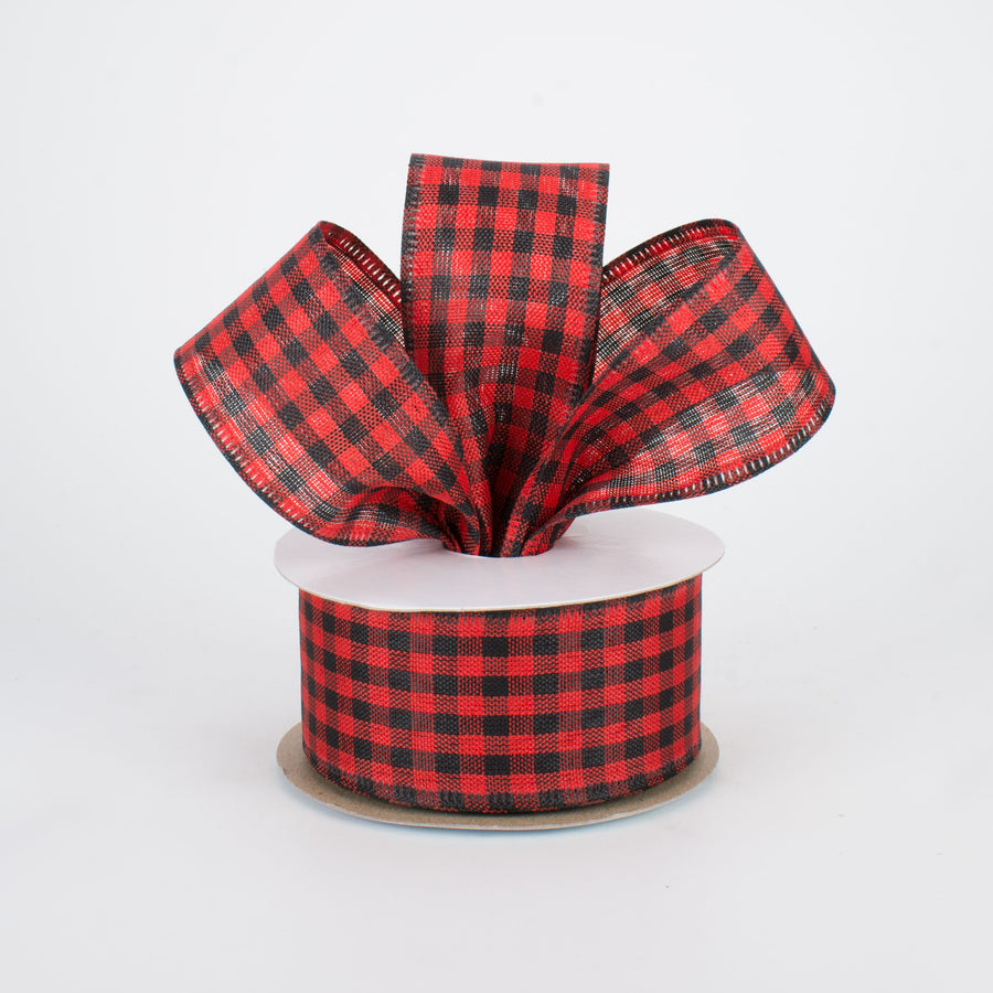 1.5" Gingham Check Wired Ribbon: Red & Black (10 Yards)