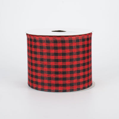 2.5" Gingham Check Wired Ribbon: Red & Black (10 Yards)