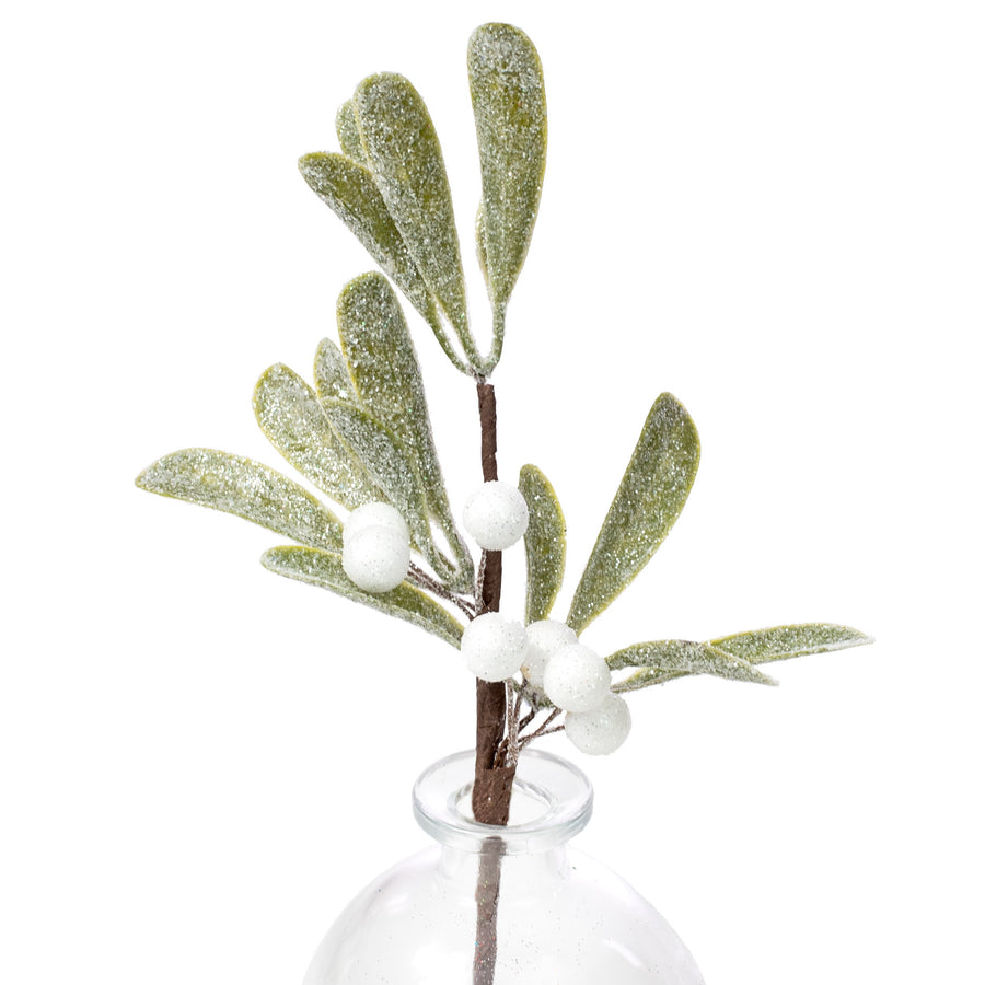 10" Snowy Glittered Mistletoe Pick