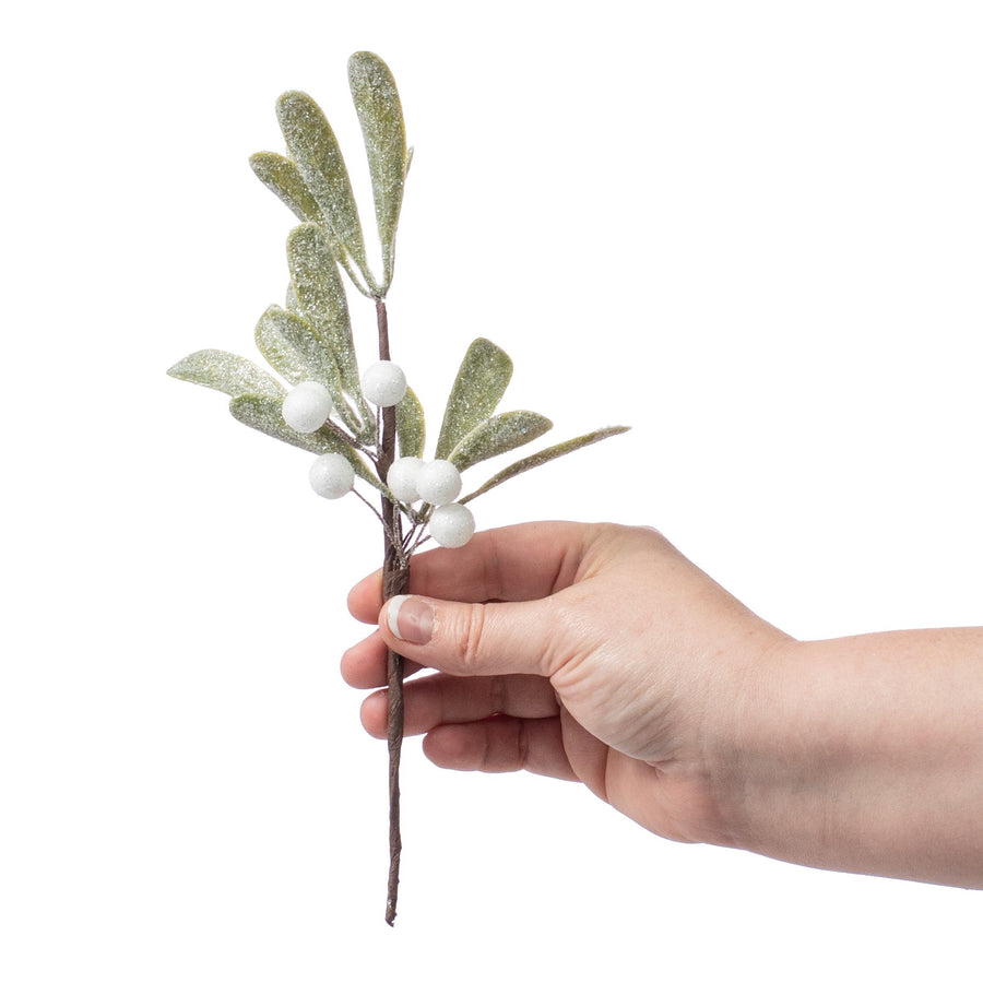 10" Snowy Glittered Mistletoe Pick