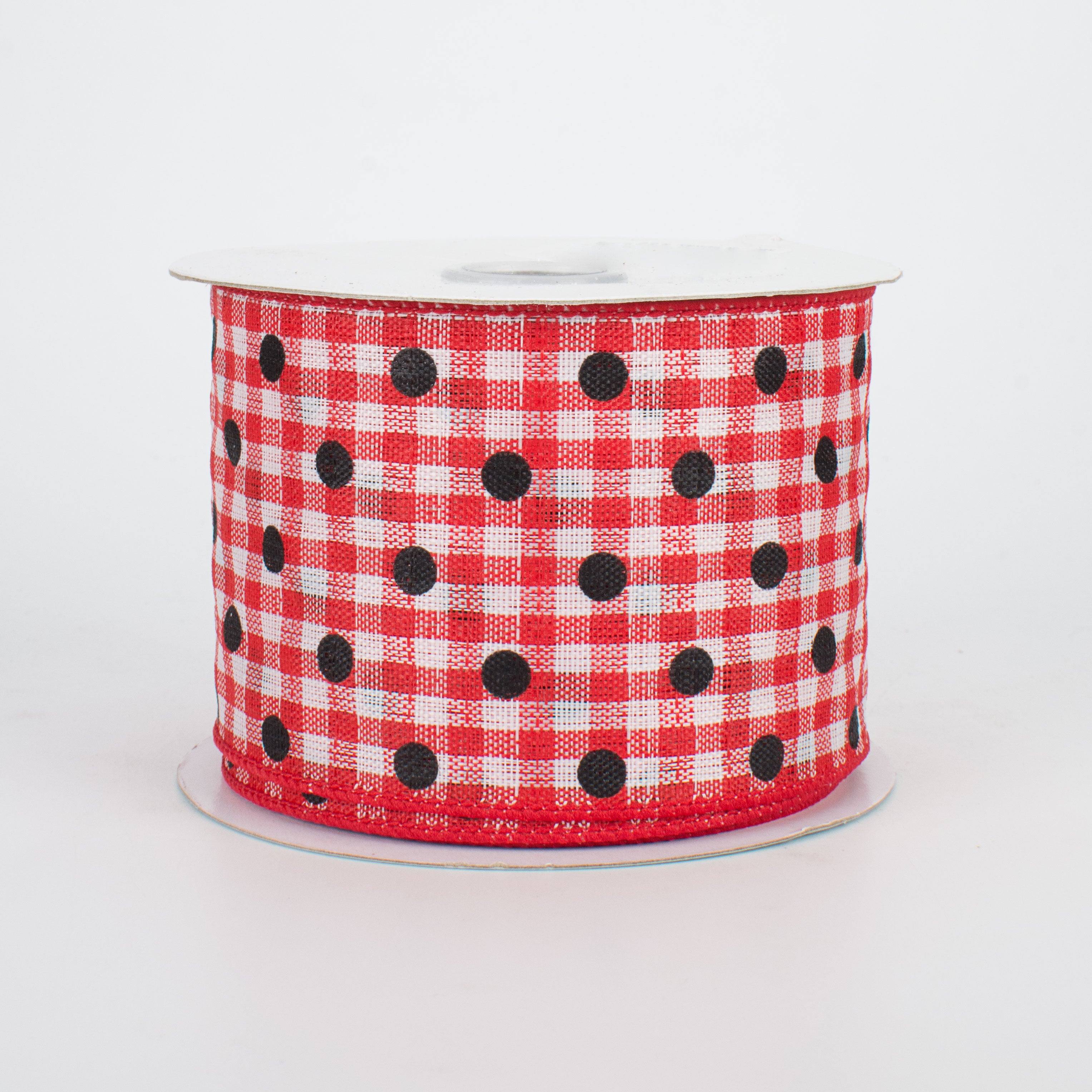 2.5" Polka Dot Gingham Ribbon: Black, Red, White (10 Yards)